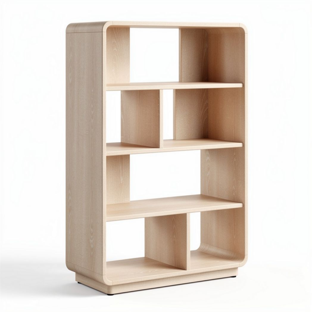 Scaffale in legno naturale multistrato con quattro ripiani 80 x 30 x 120cm