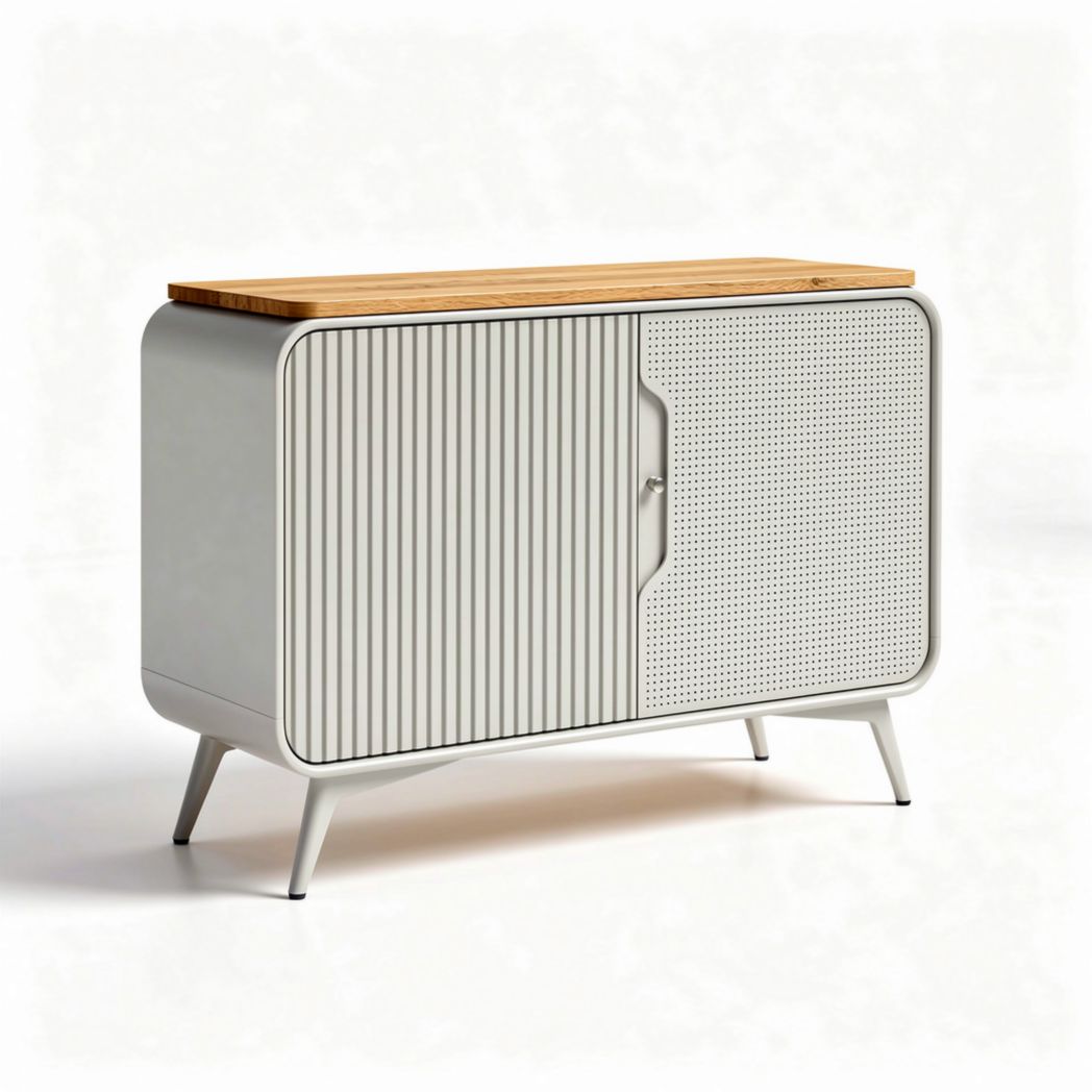 Mobiletto in metallo bianco con top in legno di bamboo 120 x 45 x 80cm