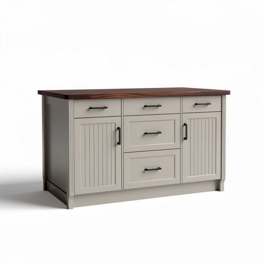 Mobile da cucina in legno con piano in massello e finitura grigia 150 x 45 x 85cm
