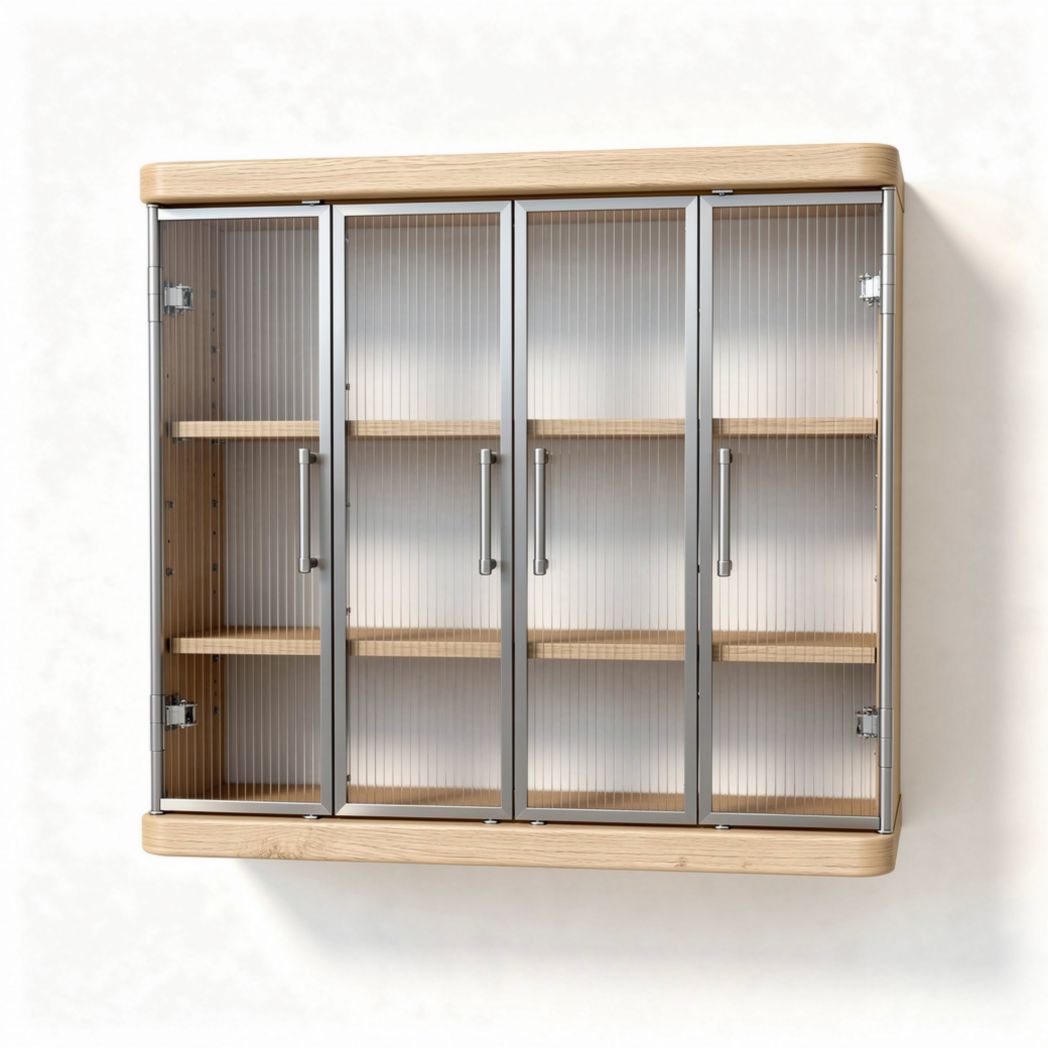 Armadio a muro con ante in vetro e struttura in legno e metallo 90 x 30 x 70cm