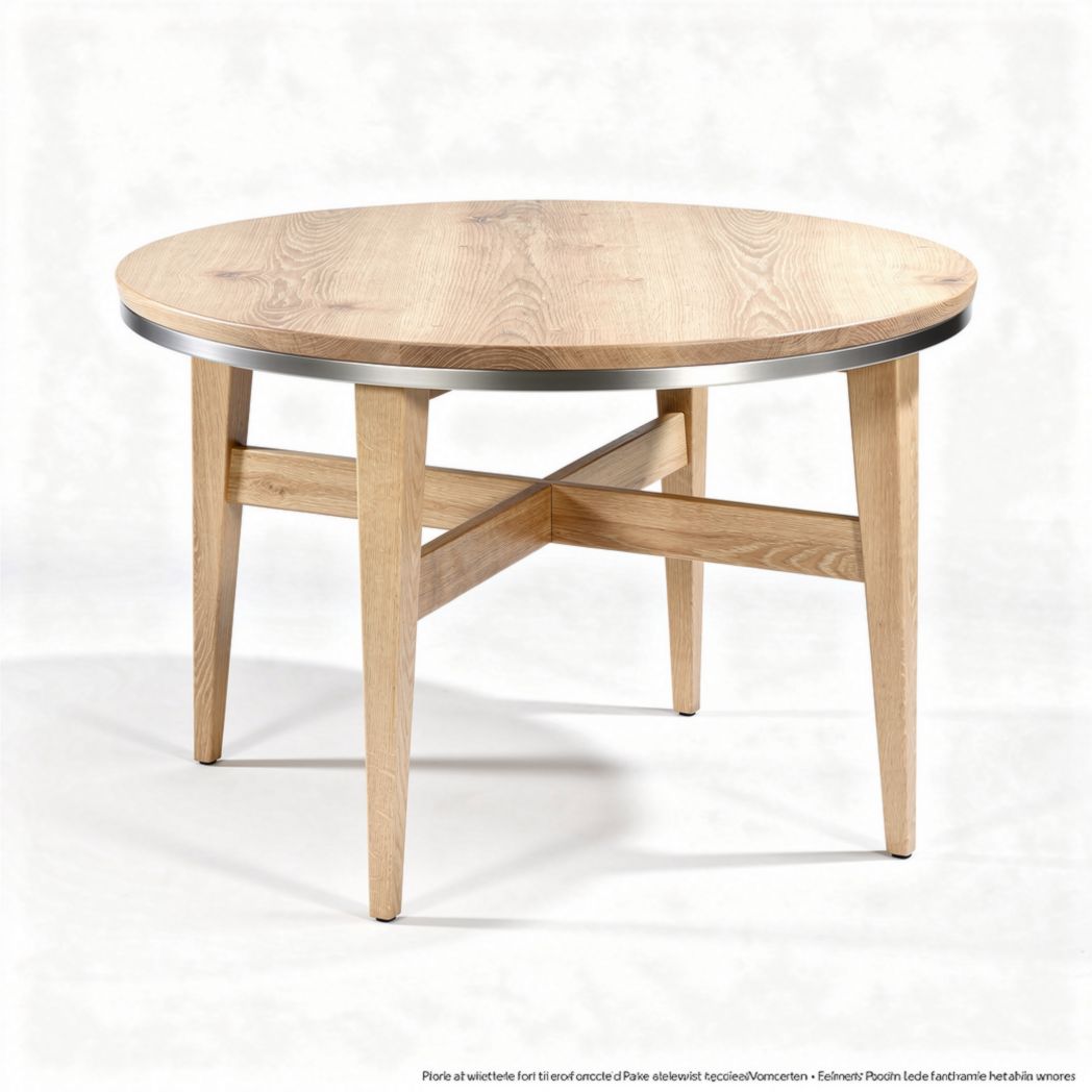 Tavolo rotondo in legno chiaro con finitura in metallo 90 x 90 x 75cm