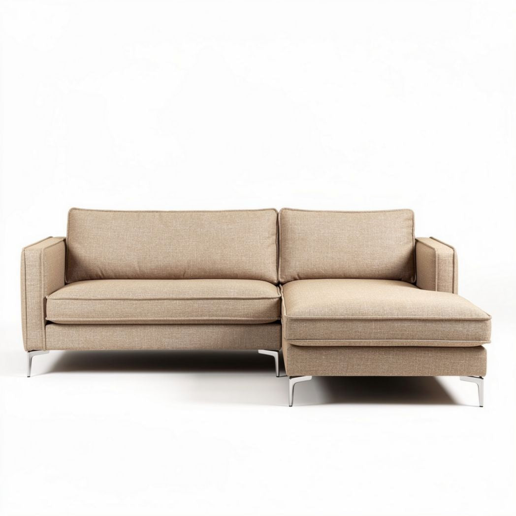 Divano angolare in tessuto beige 190 x 90 x 80cm con struttura in metallo