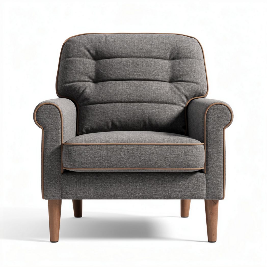 Poltrona grigia in tessuto con dettagli in legno misura 80 x 80 x 85cm