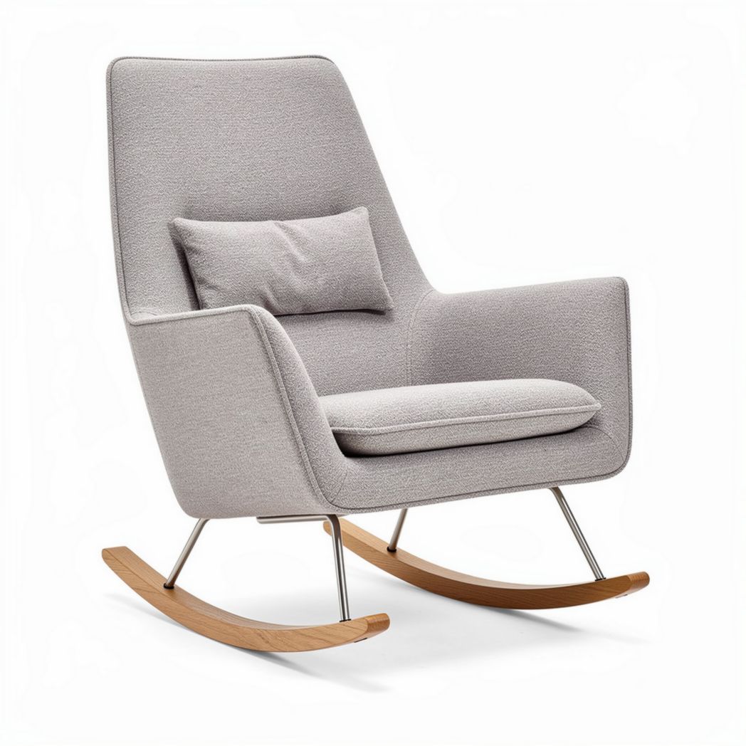 Poltrona a dondolo in tessuto grigio con cuscino cm 85 x 70 x 100