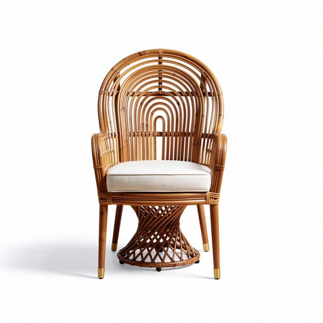 Poltrona in rattan con cuscino bianco 70 x 70 x 90cm per interni ed esterni