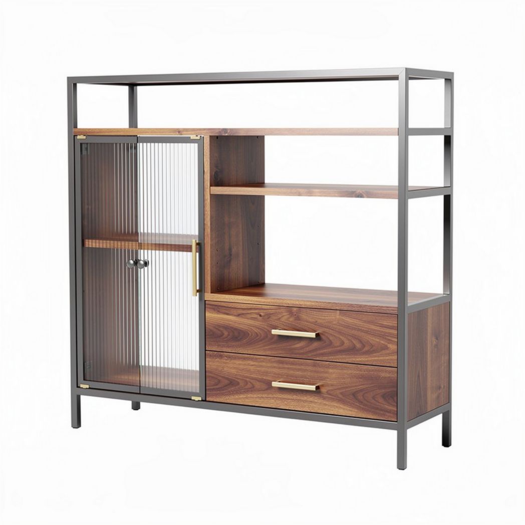 Mobiletto in legno con struttura metallica e porta in vetro 120 x 40 x 90cm