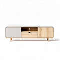 Mobile porta TV in legno naturale e bianco con cassetto 150 x 40 x 50cm