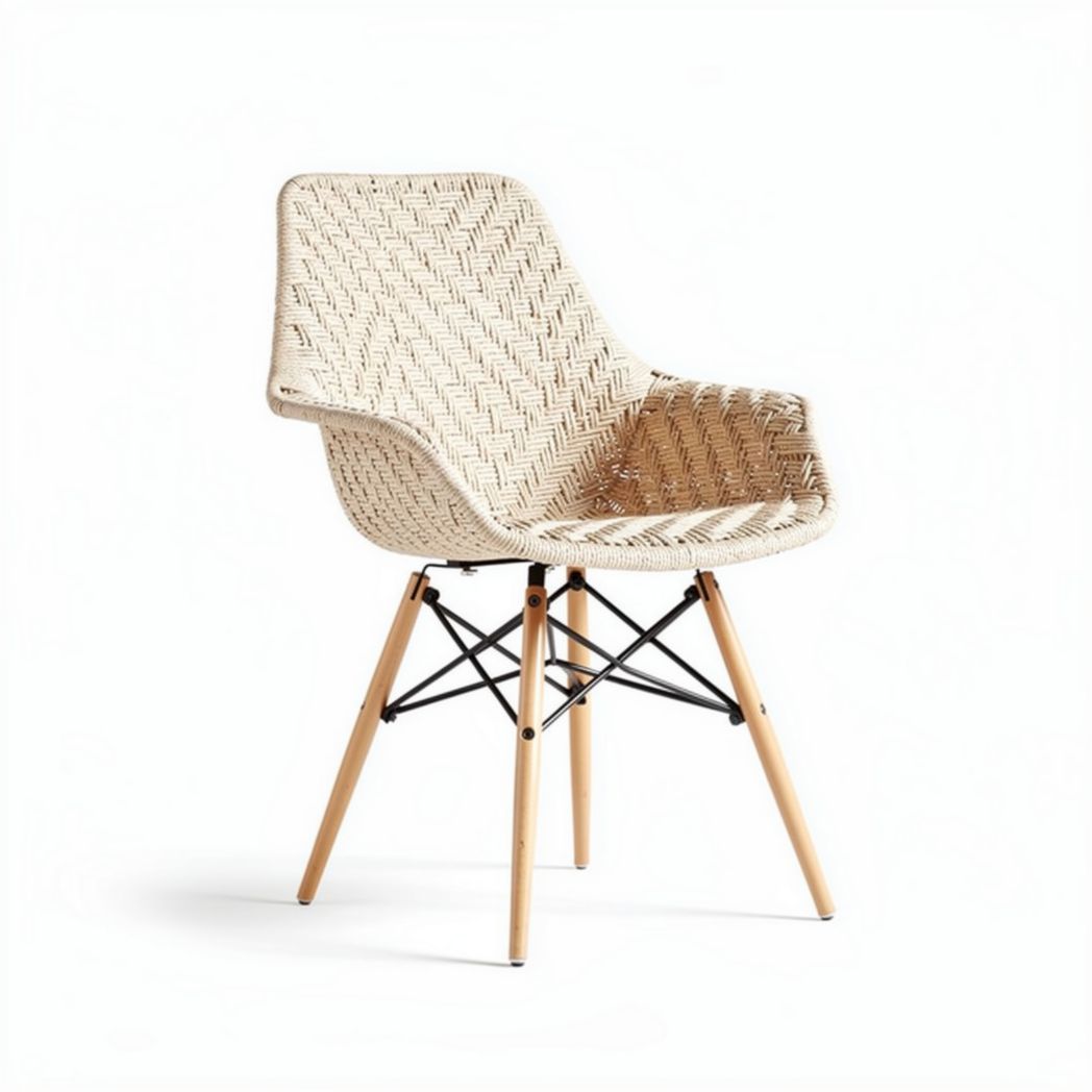 Sedia in rattan intrecciato con gambe in legno naturale 55 x 50 x 80cm