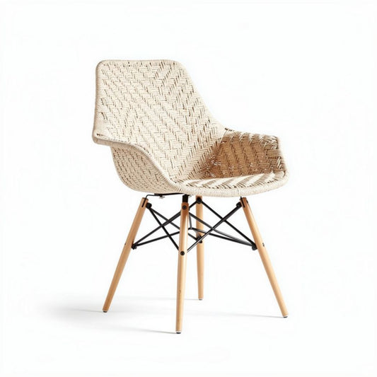 Sedia in rattan intrecciato con gambe in legno naturale 55 x 50 x 80cm