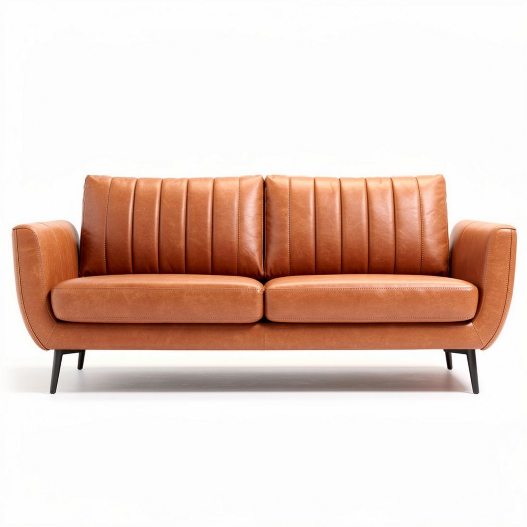 Divano in pelle marrone con struttura in metallo dimensioni 200 x 90 x 85cm