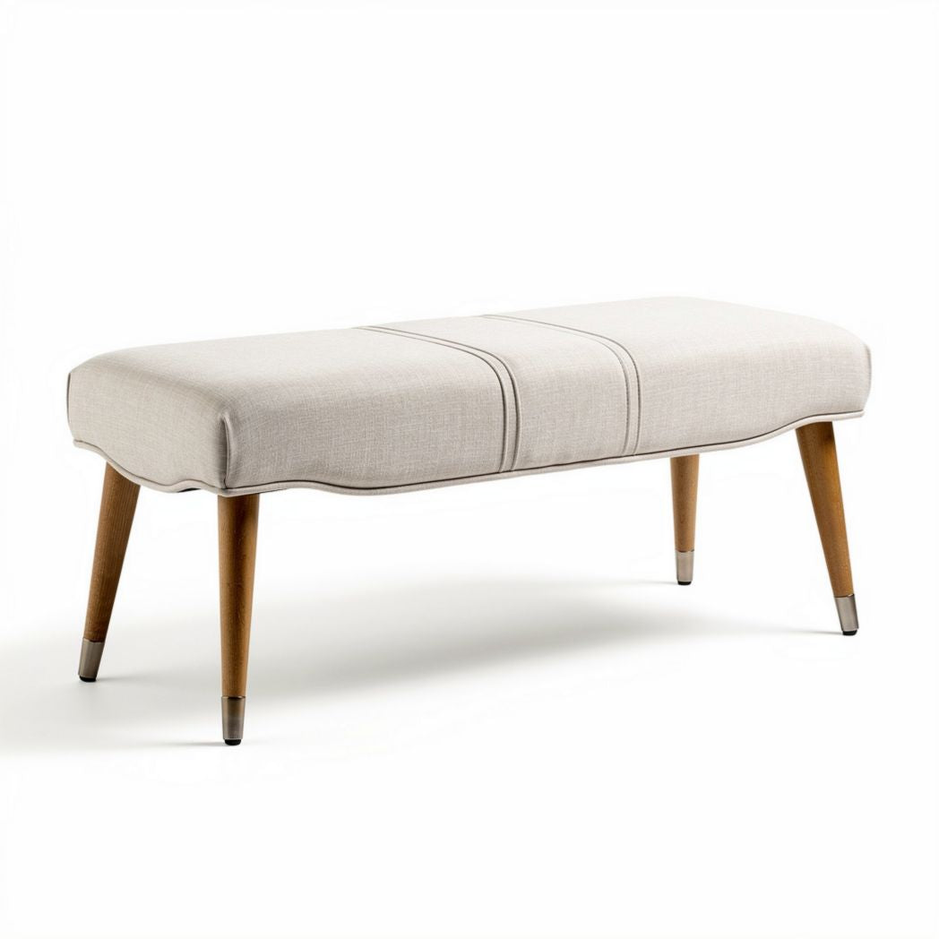 Panchina in tessuto beige con gambe in legno 120 x 50 x 45cm